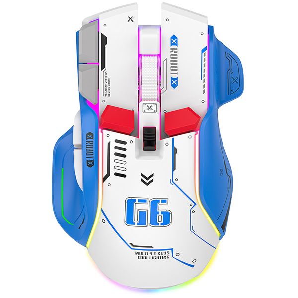 Mouse de games e esportes de três modos sem fio 10-botões com 13 modos de iluminação RGB, 6 níveis, 4000dpi