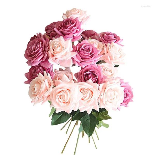 Fiori decorativi 3 pezzi rose artificiali ramo di fiori da sposa rosa realistica rosa falsa per la decorazione della casa di nozze