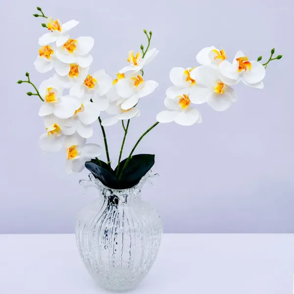 Dekorative Blumen 9 Köpfe 3D -Druck Latex Schmetterling Orchidee mit Blättern Künstliche Blume echte Berührung falscher Pflanze für Home Wedding Party