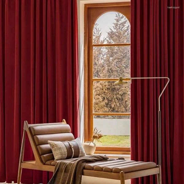 Vorhang Luxus Samtvorhänge für Wohnzimmer Schlafzimmer Retro verdickte Fenster Vorhänge Nordisch thermisch schwer Weihnachten rot