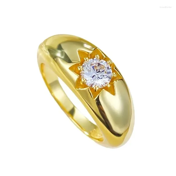 Clusterringe Springlady 925 Sterling Silber 5 mm rund geschnitten hoher Carbon Diamant Edelstein Sonnenblume Ring für Frauen Hochzeit Verlobungsschmuck