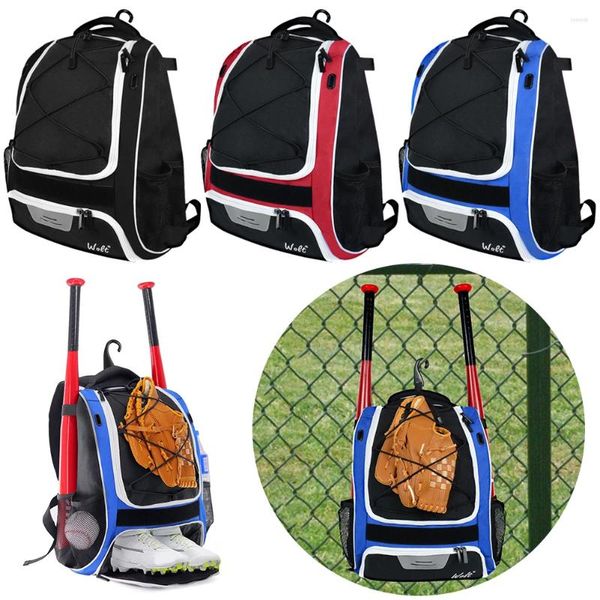 Borse per esterni zaino da baseball borsa riflettente con scarpe ganci per recinzione compartimenti softball mazza multi tasche per calcio