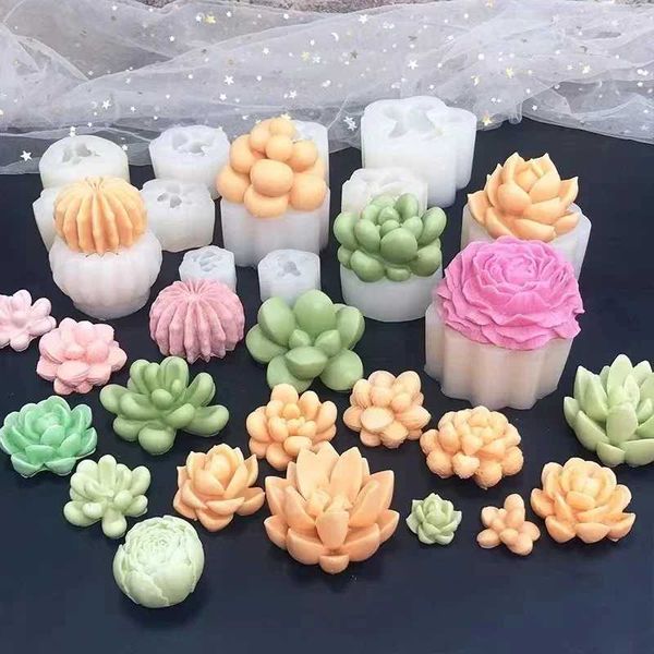 5 pezzi candele 3d silicone candela stampo forme simulazione succulenta cactus candela profumata sapone fiore aromaterapia che creano ambito muffa