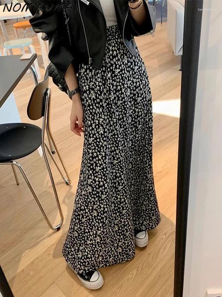 Signe Nomikuma Corea Chic Spring Retro Versatile High Waist Slim Chiffon Flower Skirt Long for Women