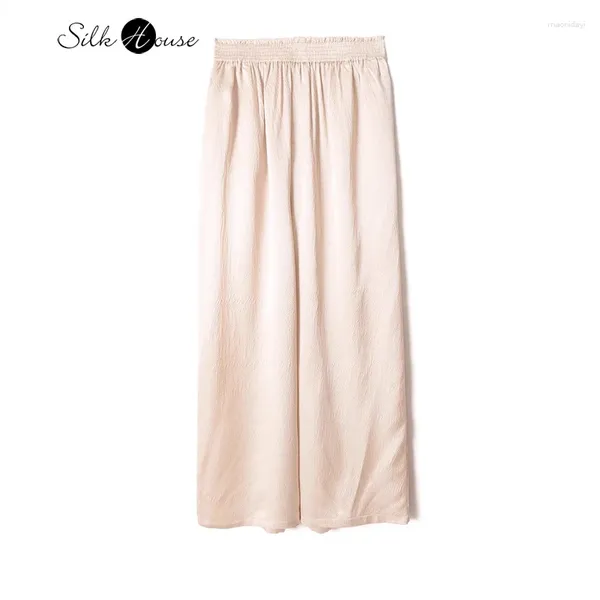 Frauenhose 2024 Mode Sommer Beige Blossom Taille Natural Mulberry Seidenperlen Satin komfortable Taschendesign