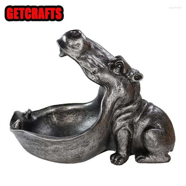 Dekorative Figuren GetCrafts Home Decor Statuen Wohnzimmer Dekoration Figur Harz Hippo Skulptur Schreibtisch Schlüssel Aufbewahrungsschmuck Kunsthandwerk für