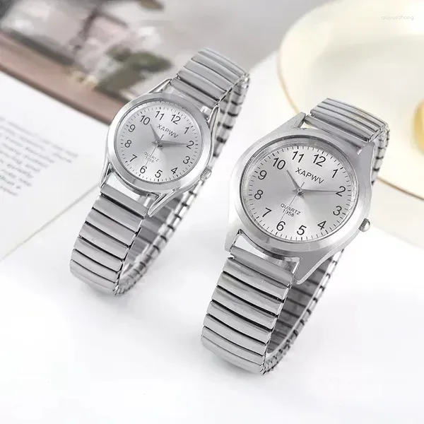 Relógios de punho Man Women Casal Wrist Watches Slowless Steel Band Lomia de Ligas de Ligas de Business Movimento Business Relógio de quartzo da pulseira ELATICA