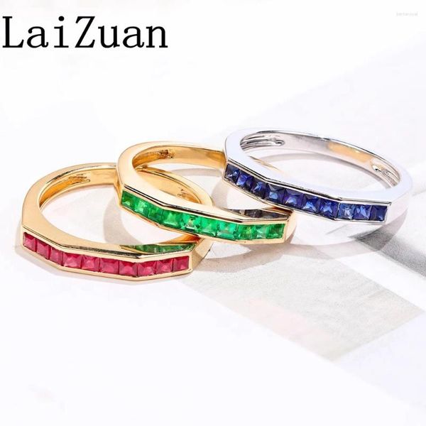 Clusterringe Lazuan Solid 18k Gelbgold Ring Echtes Rubin/Saphir/Emerald Ladies Gemstone Juwelry Party Stapelable Stapelbar