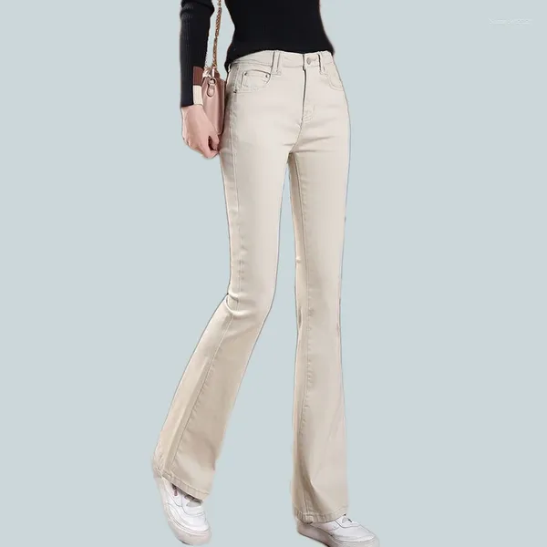 Jeans femininos coreanos elegantes e magros calças jeane