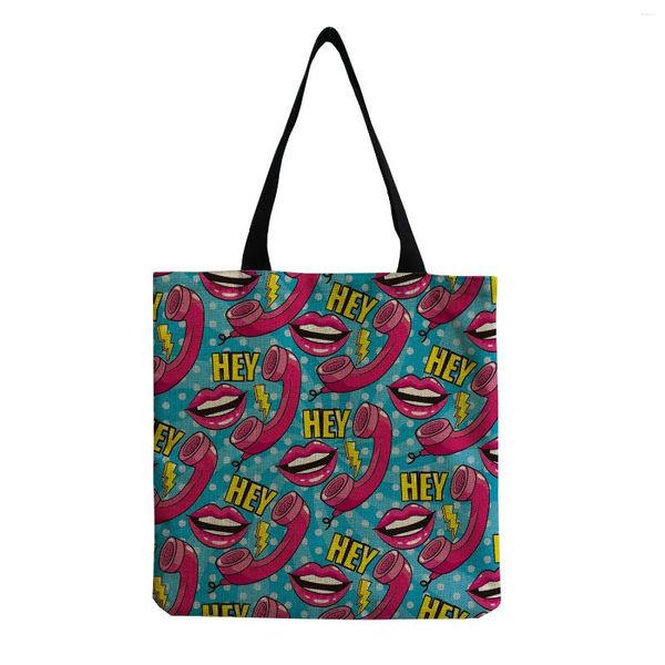 Bolsa desenho animado Red Lips Letter Letter PRIMEIRA PRAIA Casual estilo ocidental Tamanho simples Bolsas de ombro de ombro ecológico