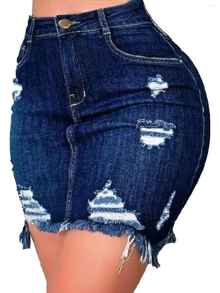 Jeans femminile plus size tagliata con frangia di frangia alta con gonne in denim gonna casual tra allungamento medio corpo