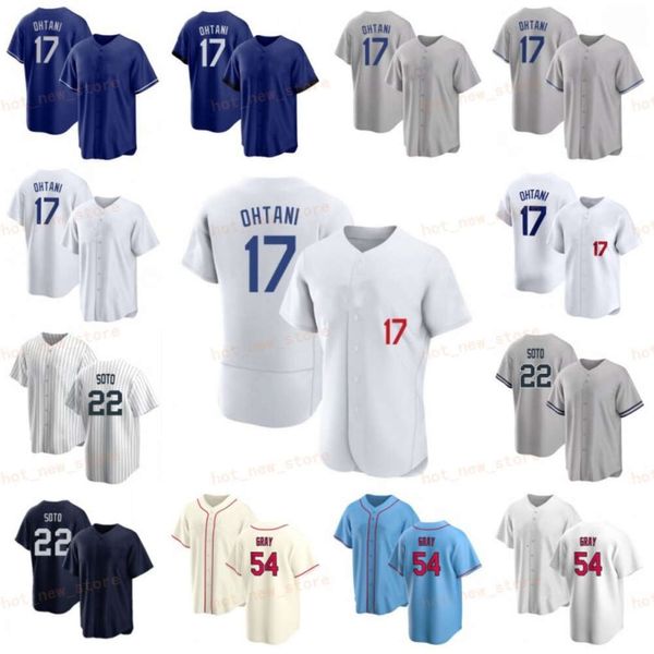Shohei Ohtani 17 Beyzbol Formaları Juan Soto 22 Sonny Gray 54 Mavi Beyaz Gri Krem Erkek Erkek Kadınlar Gençlik Dikişli Jersey