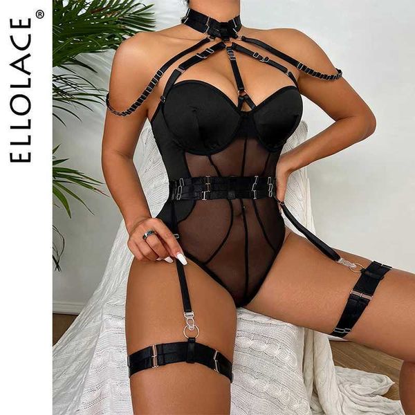 Set sexy Ellolace Fancy Lingerie Body Women With Groners Boat Body One-Sissy Teddy Halter Erotic Halter Open Croch Babydoll Q240511