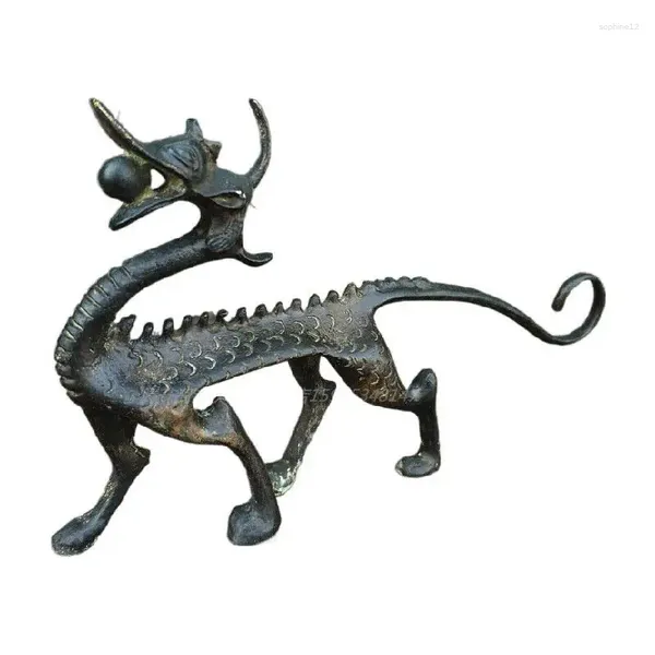 Estatuetas decorativas Estátua de bronze em estilo chinês Projeto de dragão esculpido Penholder 6,10 polegadas