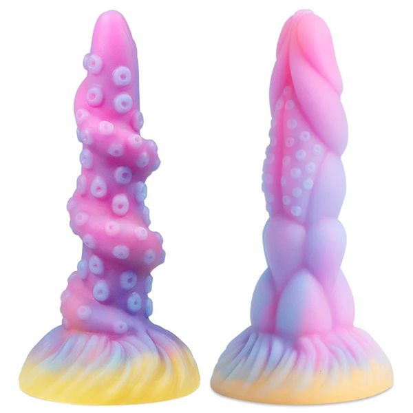 Octopus luminoso tentacolo giocattoli anali enormi dildo del drago che brillano mostro pinis tappo di set di dildo anale soft con giocattoli sessuali di aspirazione 240511