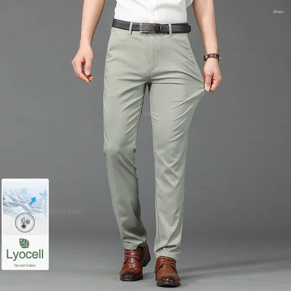 Pantaloni da uomo lyocell tessuto modale uomo casual estate ultra-sottile tende morbide che allungano il business dritti di pantaloni a colori solidi