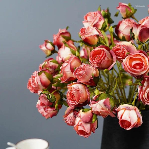 Flores decorativas 7 cabeças para sempre rosa de alta qualidade Flor artificial Flor seco para casa e jardim Decoração de festa de casamento