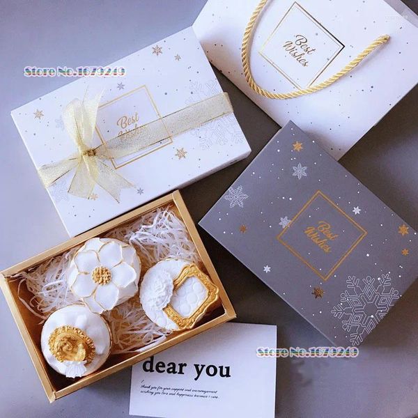 Wrap regalo Natale/ anno Snow Flake Samping Cake Box Box Macarons Boxes Boxes Packaging Boxes100 pezzi/ lotto