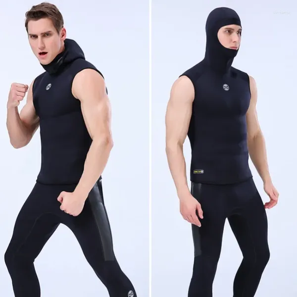 Kadın Mayo Kapşonlu Sıcak Dalış Yeleği 3mm Neopren Kolsuz Sörf Wetsuit Split Suit Başlık