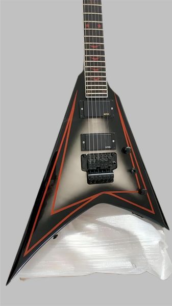 E S P Ltd Randy Rhoads RR Flying V Sliver Burst E -Gitarre Floyd Rose Tremolo, Copy EMG Pickup, schwarze Hardware, Spezialrote Inlay