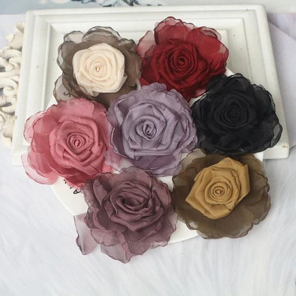 Dekorative Blumen 5pcs Chiffon Organza Satin Stoff Rose Blume Kopfbedeckung Hut Kleidung Dekoration Halskette Haare Accessoires