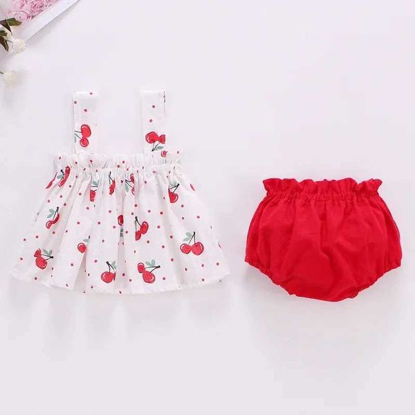Set di abbigliamento set di abiti estivi per bambini abbigliamento per bambina 0-2 anno abbigliamento imbracatura per baby ciliegia pantaloni pantaloni abiti a due pezzi set KF1138L2405