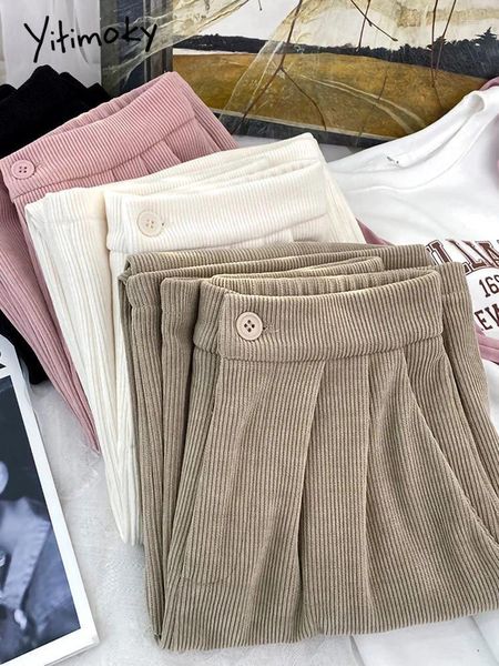 Pantaloni da donna yitimoky velluto a vellutoy largo gamby donne cadono inverno 2024 spesse elastiche ad alta vita jogger pantaloni rosa casual intera lunghezza