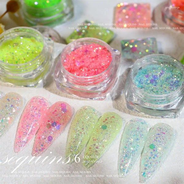 Гвоздь блеск 1box Opal Flakes Blue Powder Crystal Fire Rididescent Sequin Gold Leaf Art Manicure Palliette Glaob