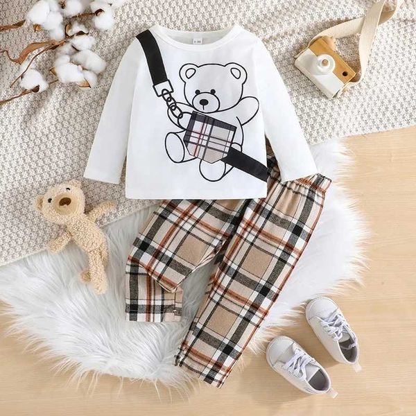 Roupas Conjuntos de roupas Conjunto para garoto menino 6-36 meses Cartoon Urso de manga longa Tee e calça longa listrada