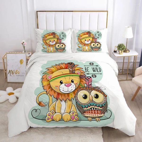 Bettwäsche Sets Cartoon Kids Set für Krippen Kinder Jungen Mädchen Baby Bettdecke Quilt Bettdecke Kissenbezug süßer Löwe