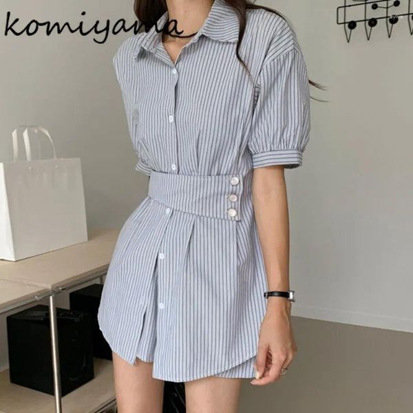 Studi da donna Stripe Stripe Set Women Sieps Short Short Single Single Tunic Shirts Bagues Faldas Mujer 2024 Abito estivo