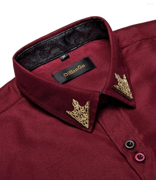 Camisas casuais masculinas clássicas do botão de camisa da Borgonha para homens para homens causais de manga longa vinhos de vinhos vermelhos de retalhos de retalhos