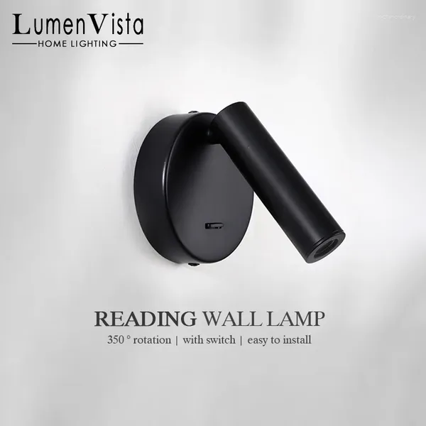 Lampada a parete Moderna Luce a LED da 3 W con interruttore e 350 gradi Lettura rotante EL Studio Studia Spotlight