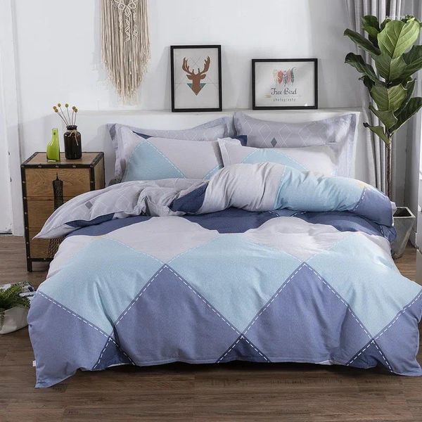 Клетки для постельных принадлежностей синие серые волнистые полоски наборы клетчатки чисто хлопковые боковые пуховые одеяло.