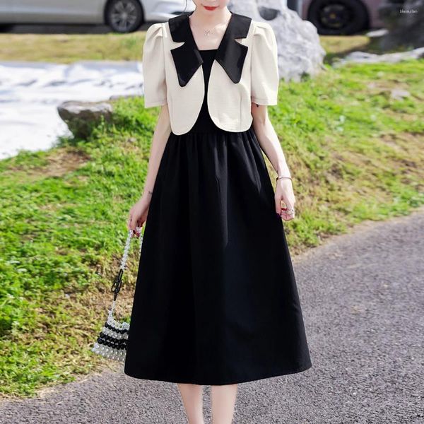 Vestidos de trabalho O verão de duas peças conjuntos de mulheres roupas coreanas casuais casuais de casacos pequenos casacos e canto de cintura alta senhora do escritório