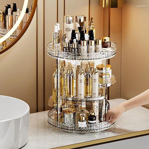 Hooks Cosmetics Storage Box Rotation Dresser Tischlettschicht transparent Rack Lippenstift Make -up -Bürstenorganisator