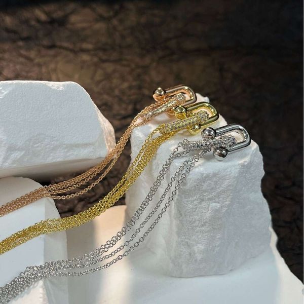 S925 Silver TiffanyJewelry Heart Pendants Высокие версии Usshaped Ожерелье модное и универсальное двойное кольцо подковообразное набор подковообразно