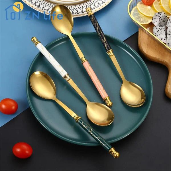 Spoons gelato cucchiaio cucchiaio in marmo specchio lucido creativo in stile europeo per accessori da cucina da cucina in acciaio inossidabile