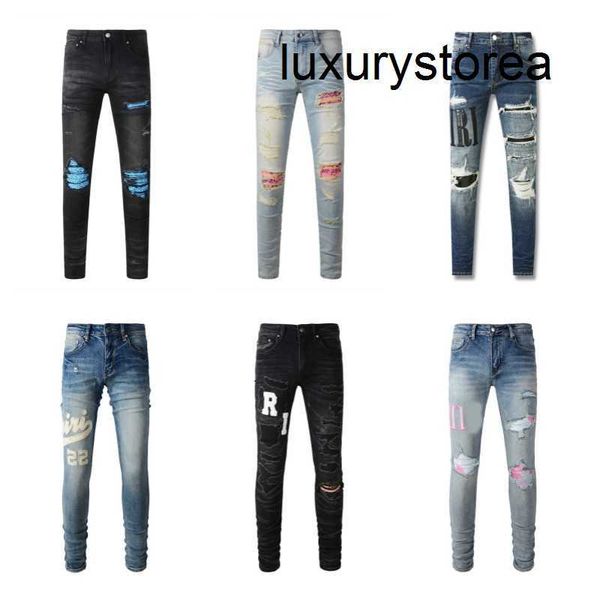 Designer stack jeans jeans europeo jean jeans ricamare trapunte strappato per marchio di tendenza pantalone da uomo vintage pieghe