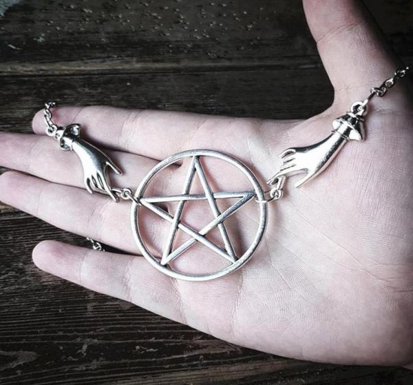 Collane a pendente in argento color pentagramma collana pagana altera lnspled long big gothic classical occulto dark regalo uomini 2021 Fashion2071635