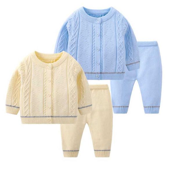 Conjuntos de roupas de 6-24m Conjunto de malha para bebês O-gola O sólido malha de malha sólida calça ssweater de 2 peças de 2 peças de outono e inverno Casual Casual Setl2405