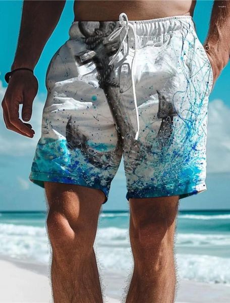 Мужские шорты Anchor Resort 3D Print Board Swim Shrunks Elastic Shinksting Classic Strenter Shart Hawaiian Style Holiday Beach
