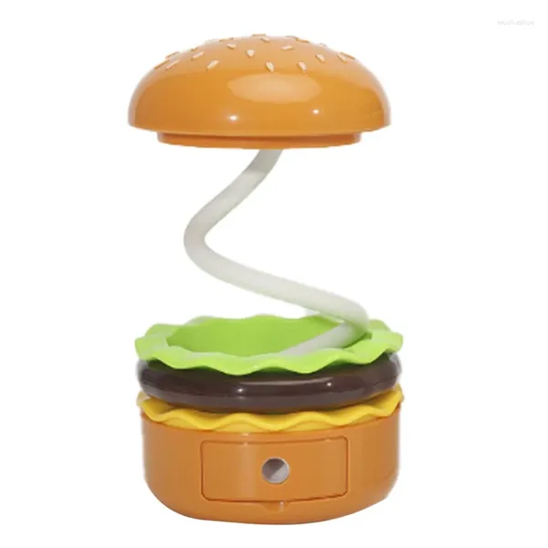 Tischlampen süße Schreibtischlampe für Kinder wiederaufladbarer Hamburger klein mit verstellbarem Hals -Touch -Schalter Bleistiftschärfer