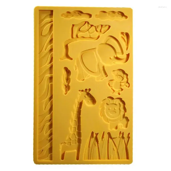 Moldes de cozimento PC elefante girafa zoo zoo jungle mundial leão -grama macaco silicone bolo bolo de renda decoração ferramenta de açúcar fondant