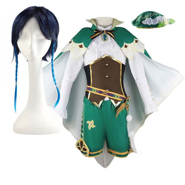 Halloween Genshin Impact Green Dress Green Cloak Cape Suit Costume Venti Cosplay