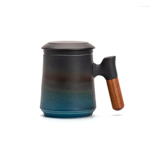 Чашки блюдцы градиент керамическая чашка с фильтром деревянная ручка против масштабной кружки дома личные индивидуальные подарки для взрослых для взрослых