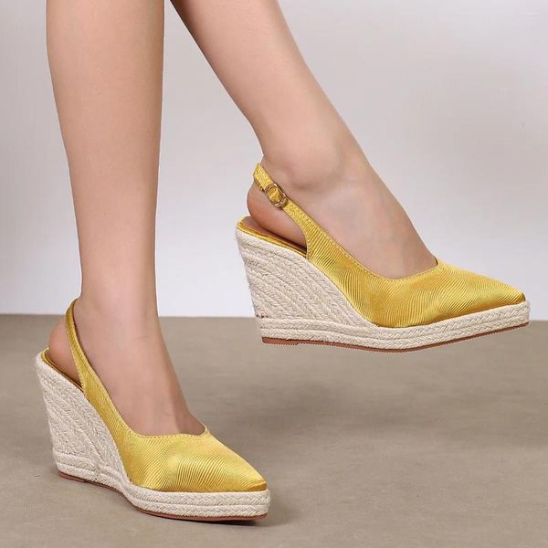 Sandal Sandal Kadın İpek Kumaş Slingback Topuk Kama Ayak Bilgisi Leydi Espadrilles Pompalar Konfor Ayakkabı Bohemya Tarzı