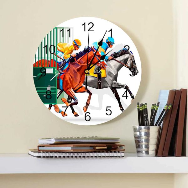 Orologi da parete Arena Cavallo Racing colorato decorativo orologio da parete rotondo numeri arabi Design non ticchettio da letto Non ticchetta