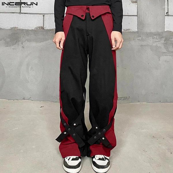 Pantaloni maschili incerun 2024 in stile coreano maschili patchwork incrociata lungo streetwear casual streetwear contrastano pantalons s-5xl