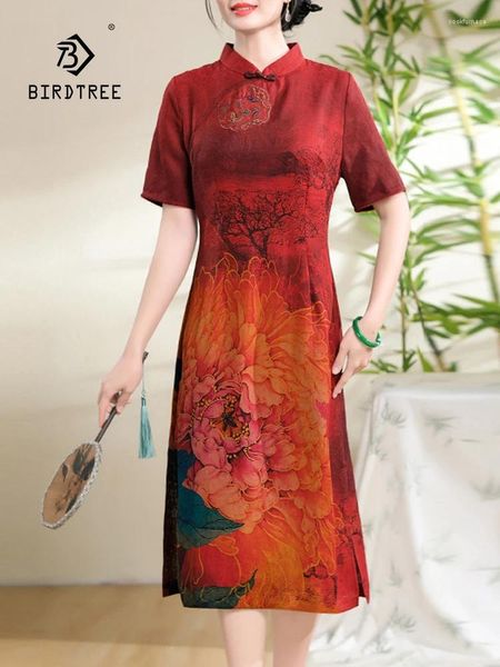 Abiti per feste Birdtree Mulberry Silk Retro Domenne Xiangyunsha Shory Cinese in stile cinese Abito da mamma 2024 Summer D44437QC